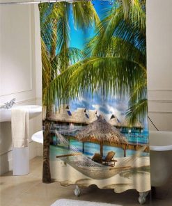Bungalow And Hammock On Exotic Beach shower curtain customized design for home decor
