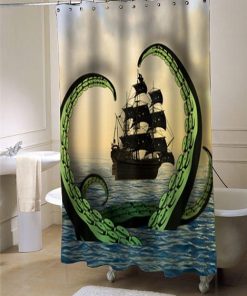 Cool Nautical Shower Curtain Octopus vs. Pirate Ship shower curtain customized design for home decor