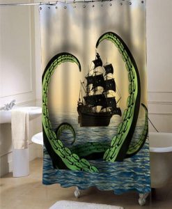 Cool Nautical Shower Curtain Octopus vs. Pirate Ship shower curtain customized design for home decor