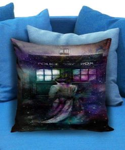 Dr Who Tardis Box in Galaxy Rainbow Box Pillow case