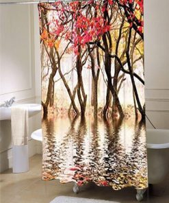 Fall Foliage Reflection on Pond North America Photography Colorful Trees Near a Lake Romantic Landscape Fashion Home Memory shower curtain customized design for home decor