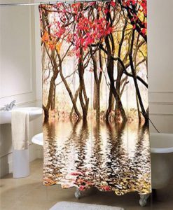 Fall Foliage Reflection on Pond North America Photography Colorful Trees Near a Lake Romantic Landscape Fashion Home Memory shower curtain customized design for home decor