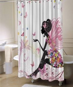 Pink Butterfly Girl with Floral Dress Flower Design Fairy Angel Wings  shower curtain customized design for home decor