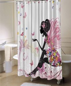 Pink Butterfly Girl with Floral Dress Flower Design Fairy Angel Wings  shower curtain customized design for home decor