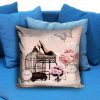 Retro Vintage Pink Bird Cage Flower Pillow Case