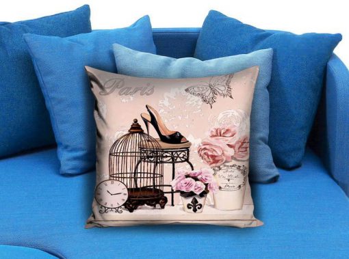 Retro Vintage Pink Bird Cage Flower Pillow Case