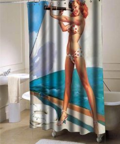 Sexy Retro Vintage Pin Up Girl Yatch Navy shower curtain customized design for home decor