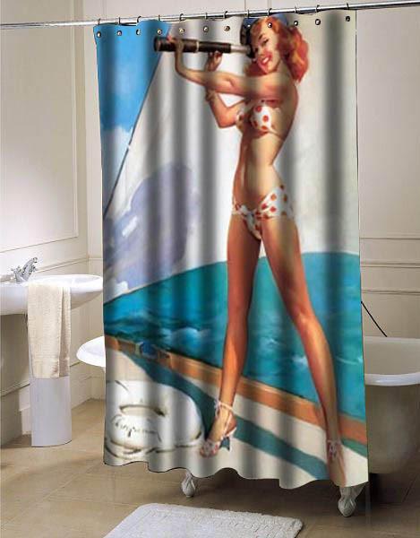Sexy Retro Vintage Pin Up Girl Yatch Navy shower curtain customized design for home decor