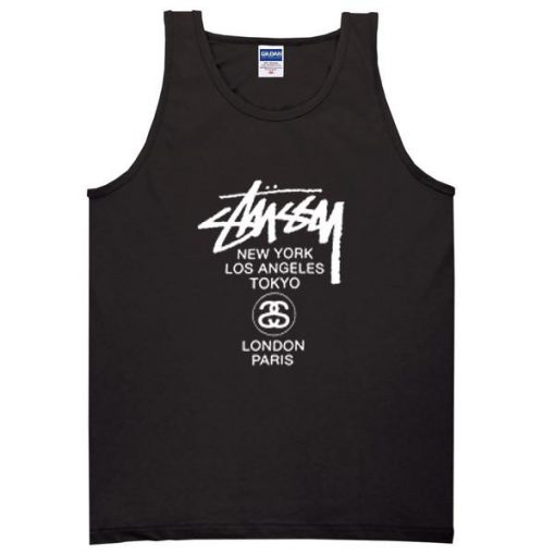 Stussy New York Los Angeles Tokyo London Paris Logo Tanktop