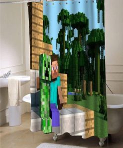 creeper steve minecraft hd wallpaper shower curtain customized design for home decor