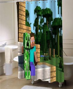 creeper steve minecraft hd wallpaper shower curtain customized design for home decor