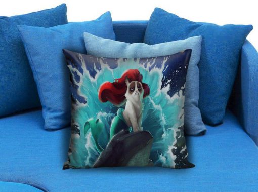 grumpy cat as mermaid disney princess Pillow Case