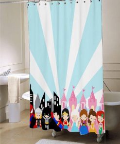 superhero princess  blue and pink shower curtain customized design for home decor