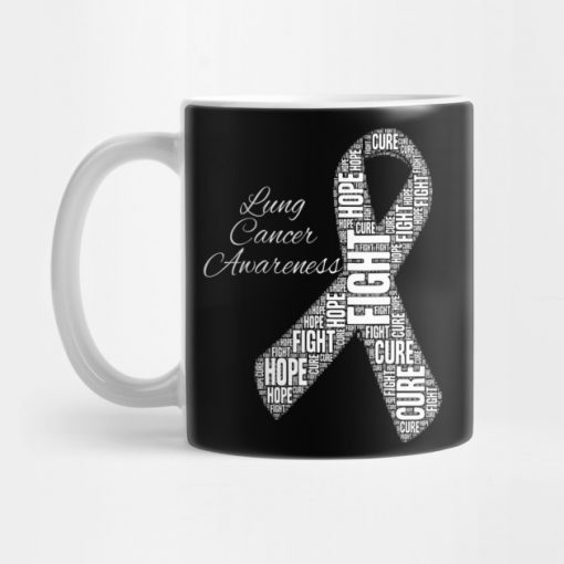 Lung Cancer Awareness Fight Hope Cure white Ribbon Mug KM