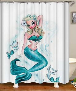 Mermaid fishing Cat Mermaid Shower Curtain KM