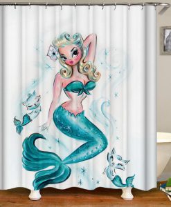 Mermaid fishing Cat Mermaid Shower Curtain KM