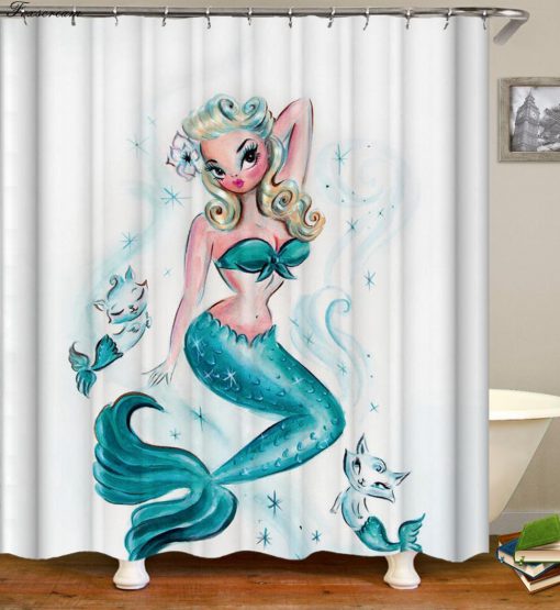 Mermaid fishing Cat Mermaid Shower Curtain KM