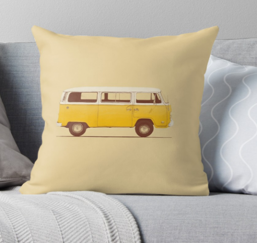 Yellow Van Throw Pillow KM