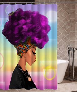 African Woman with Purple Afro Hair Shower Curtain KM