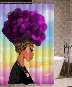 African Woman with Purple Afro Hair Shower Curtain KM