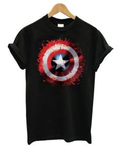 Marvel Avengers Assemble Captain America Art Shield Badge T Shirt KM