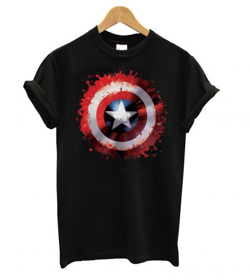 Marvel Avengers Assemble Captain America Art Shield Badge T Shirt KM