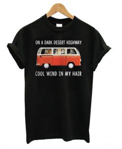 Hippie car and cat on a dark desert highway T Shirt KM