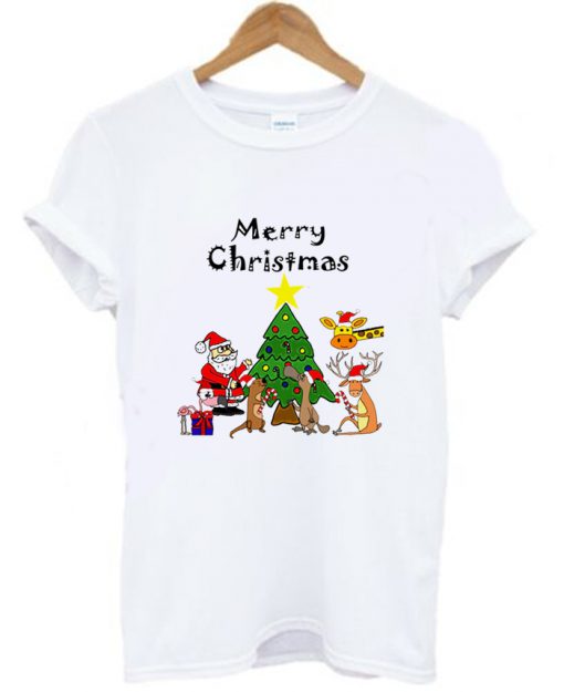 Santa and Friends Merry Christmas Pattern Children T shirt KM