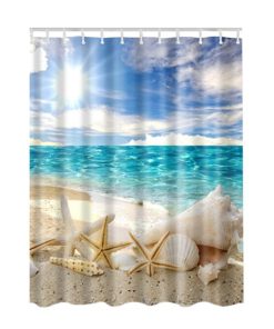 Seascape Sea Beach Picture Print Ocean Decor Collection Bathroom Set Fabric Shower Curtain KM