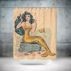 Vintage Retro Pin Up Mermaid Nautical Shower Curtain KM