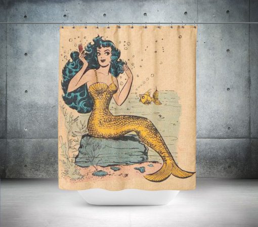 Vintage Retro Pin Up Mermaid Nautical Shower Curtain KM