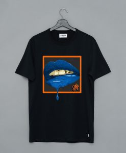 Blue Lips Black T Shirt KM