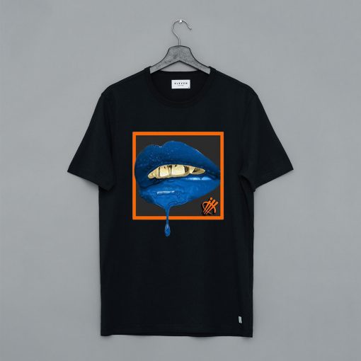 Blue Lips Black T Shirt KM