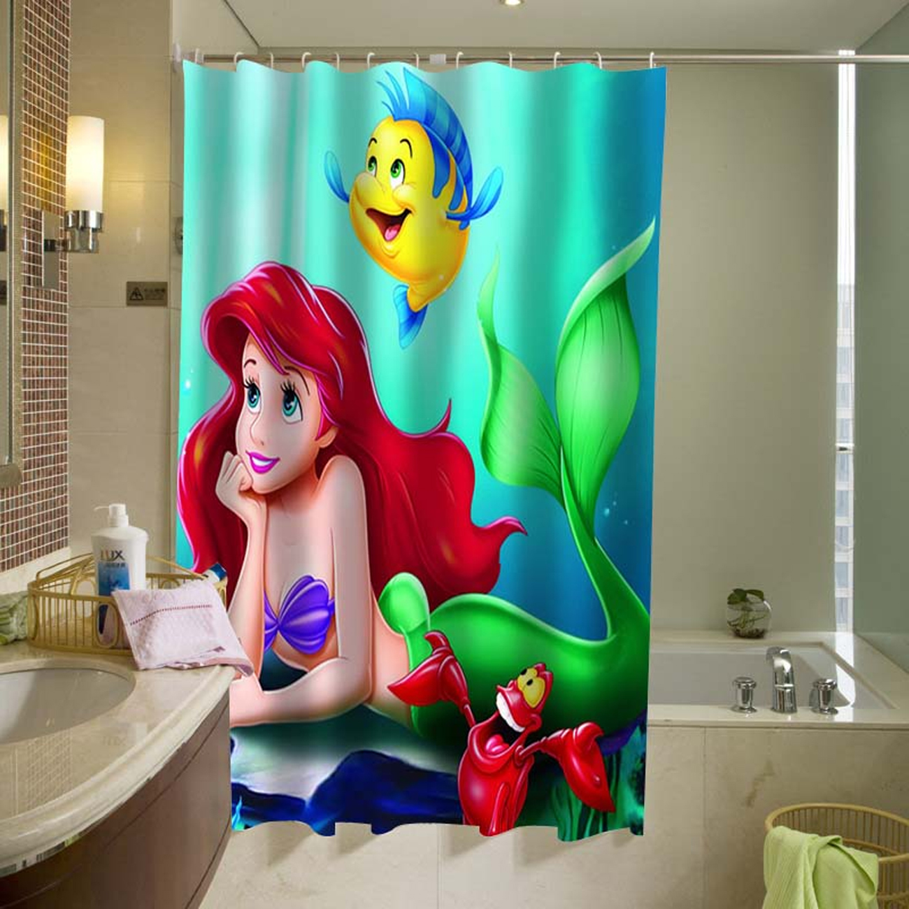 Ariel Flounder The Little Mermaid Shower Curtain Km