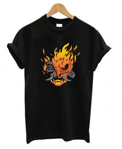 Cyberpunk 2077 Samurai Skull Flames Logo T Shirt KM