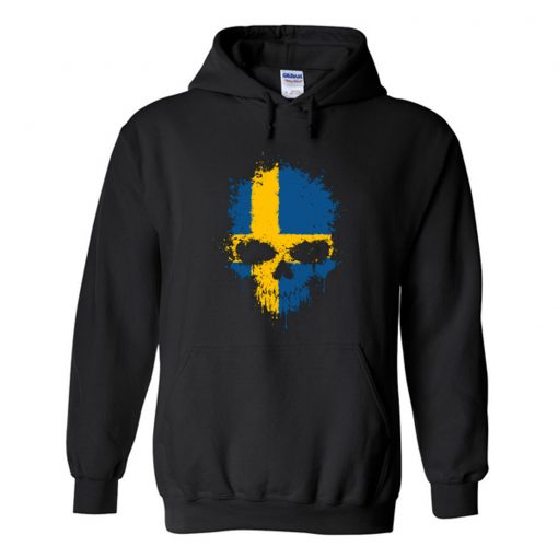 Swedish Flag Splatter Skull Hoodie KM