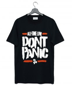 ALL TIME LOW Black DON'T PANIC Skull T Shirt KM