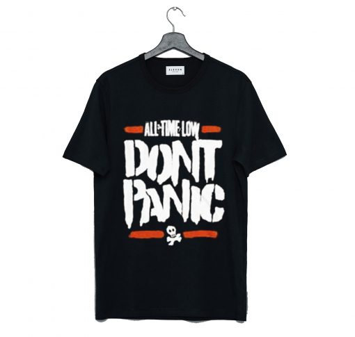 ALL TIME LOW Black DON'T PANIC Skull T Shirt KM