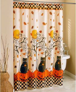 The Lakeside Collection Black Cat Halloween Shower Curtain KM