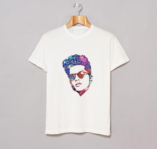 Bruno Mars Face Typography Lyric Famous American Singer T-Shirt KM