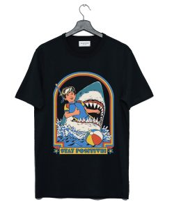 Funny Stay Positive Shark Attack Retro Comedy T Shirt KM