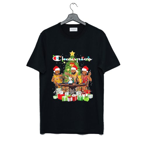 Champion Santa Chibi Michael Jordan Kobe Bryant And Lebron James Merry Christmas Signatures T Shirt KM