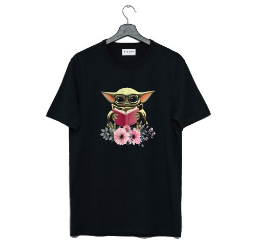 Baby Yoda reading book in flower T Shirt KM