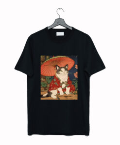 Adorable Geisha Cat With Parasol T-Shirt KM