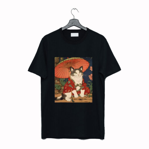 Adorable Geisha Cat With Parasol T-Shirt KM