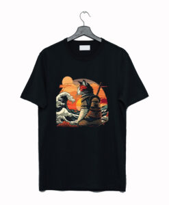 Retro samurai Cat With Wave T-Shirt KM