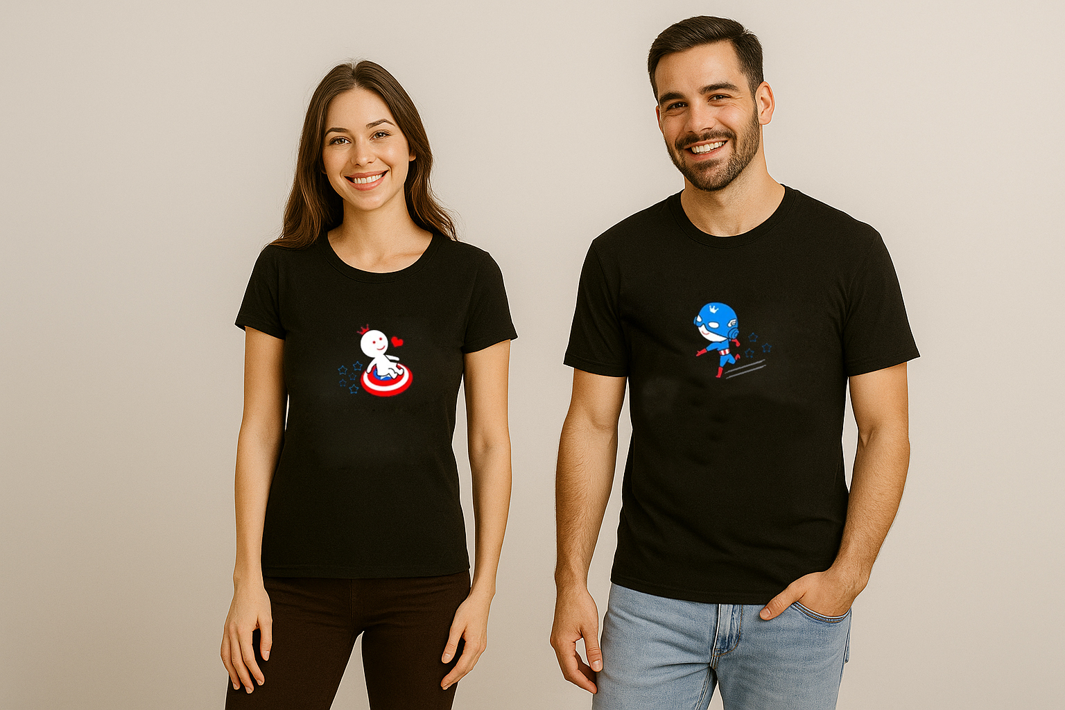 Cool Graphics Captain Wonder Funny Couple T-shirt