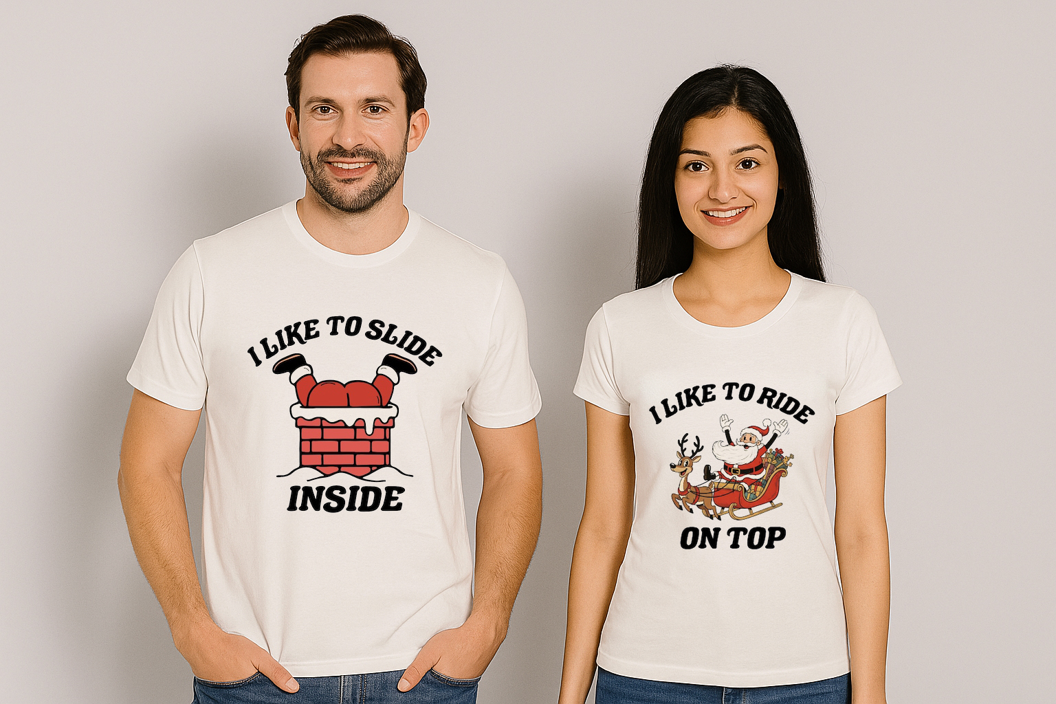 I like to slide I like to ride Christmas Couple T Shirt